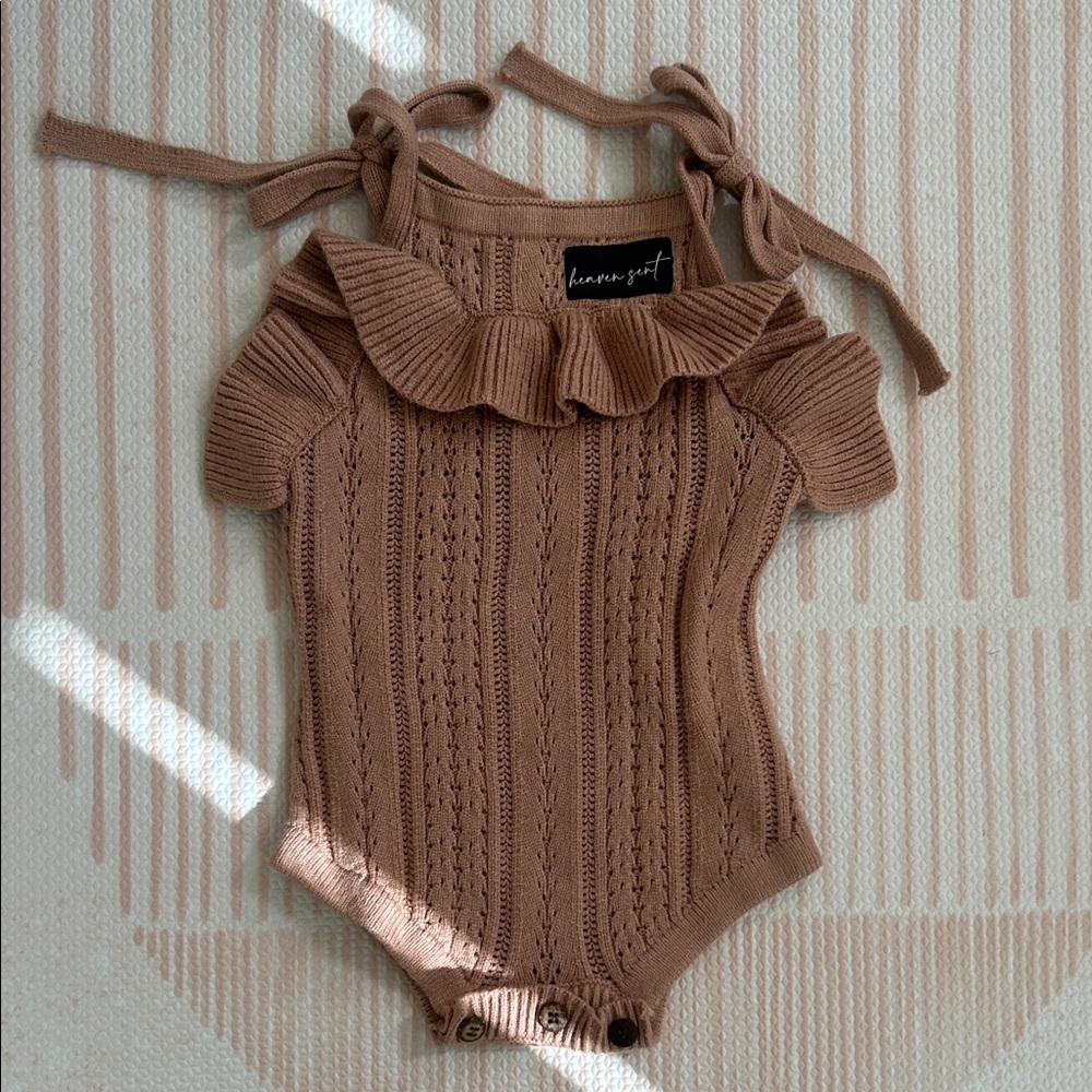 Heaven Sent Brown Sweater Ruffle Onesie